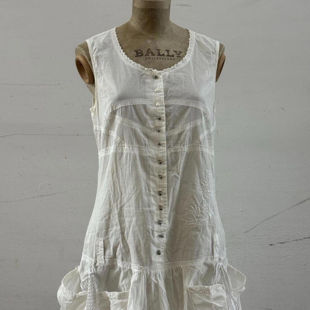 Vintage La Mode Est à Vous White Cotton Parachute Dress - Picture 3 of 8